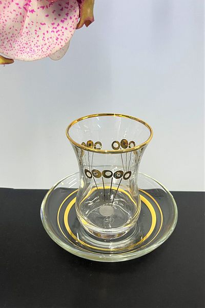 DECOSTYLE Pasabahce 42251 Seda Mini 86 Cc Gold Detailed Embroidered 12 Piece Tea Set