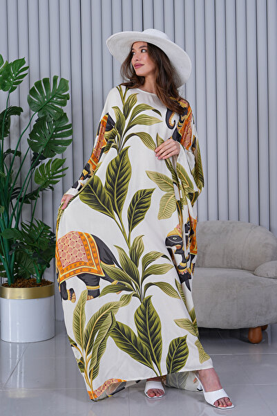 EL jadida Women's Patterned Oversize Plus Size Long Patterned Viscose Dress