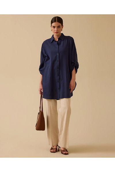 SEÇİL Linen Look Buttoned Oversize Shirt