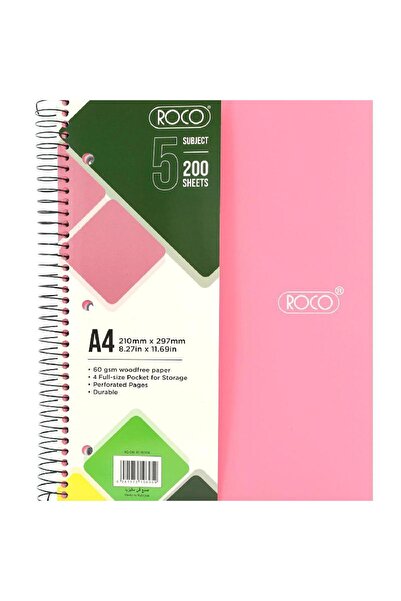 Roco Neon Notebook A4 200 Sheets Lined Pink