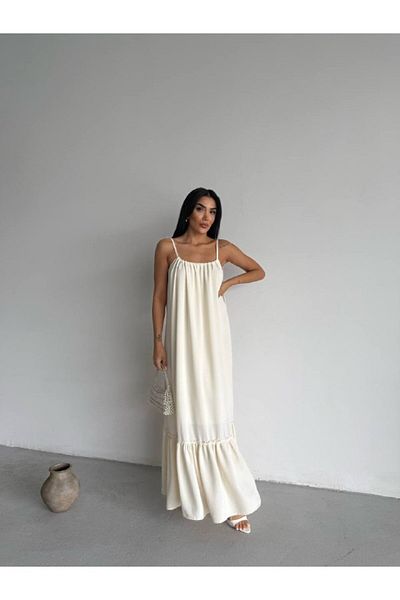 Ladies&Gentlemen Halter Neck Deep Back Low-Cut Cream Dress