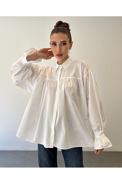 ossons Cămașă cu mânecă largă cu șnur cu design supradimensionat