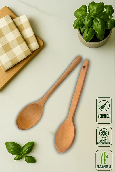 Ülgenev Pack of 2 100% Natural Bamboo Antibacterial Sauce and Food Spoons, Non-Slip, Heat Resistant