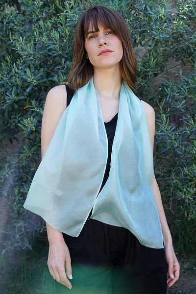 Defne&Apollon İpekçilik 100% Pure Silk Hand Painted Scarf - Special Design 35X140Cm - Baby Blue