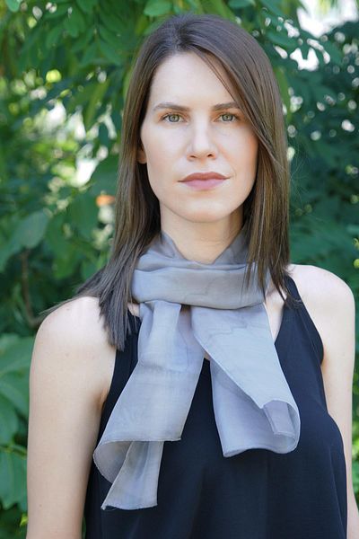 Defne&Apollon İpekçilik 100% Pure Silk Hand Painted Scarf - Special Design 35X140Cm - Dark Gray