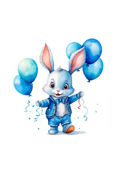 INOVATIX Set of 8 pieces, Sticker Blue Bunny with bow tie and balloons, INOVATIX®. 6 cm