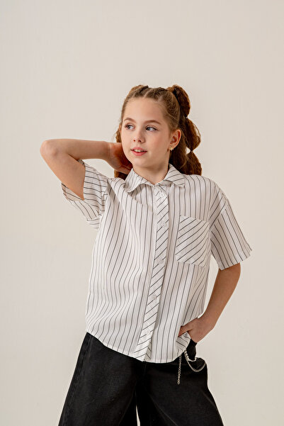 GİYİCEM TEKSTİL Cămașă cu jumătate de mânecă cu guler pentru fetiță 3171