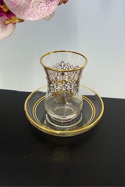 DECOSTYLE Pasabahce 42251 Seda Mini 86 Cc Gold Detailed Embroidered 12 Piece Tea Set