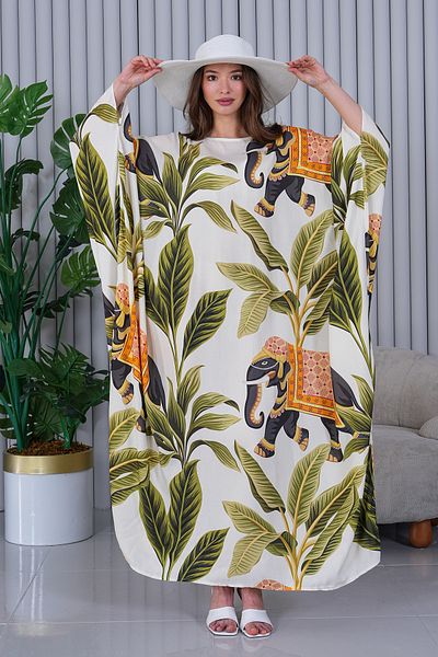 EL jadida Women's Patterned Oversize Plus Size Long Patterned Viscose Dress