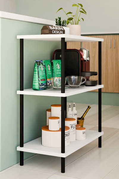 BARIN DESIGN 3Raflı Çevir-Kur Çok Amaçlı Raf Ünitesi Mutfak Ofis Düzenleyici Kolay Kurulum Portatif Organizer Raf