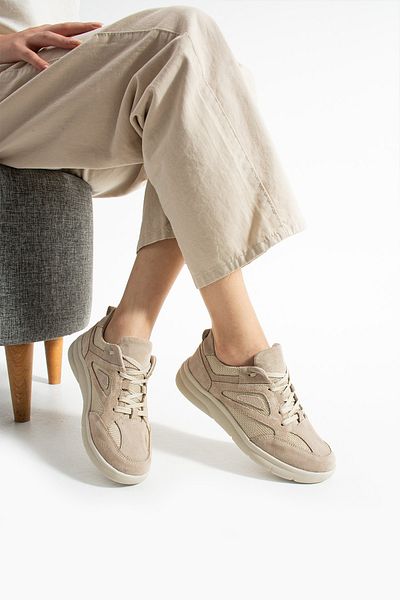 Getcho Stuan Women's Genuine Suede Leather Beige Sports Shoes