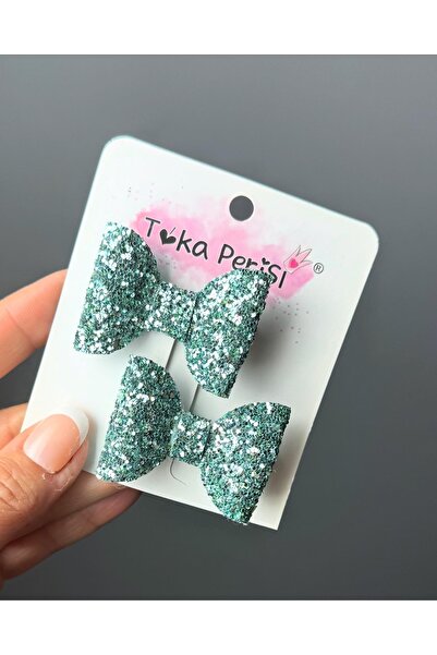Toka Perisi Luna Ocean Blue Glitter Glitter Bow Metal 5cm Clip 2 bucăți Cataramă