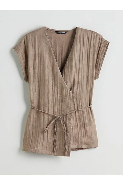 LC Waikiki LCWAIKIKI Κλασική καφέ μπλούζα με διπλό γιακά με υφή