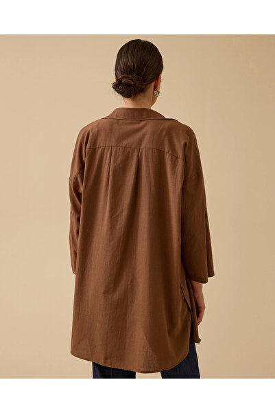SEÇİL Keten Görünümlü Düğmeli Oversize Gömlek