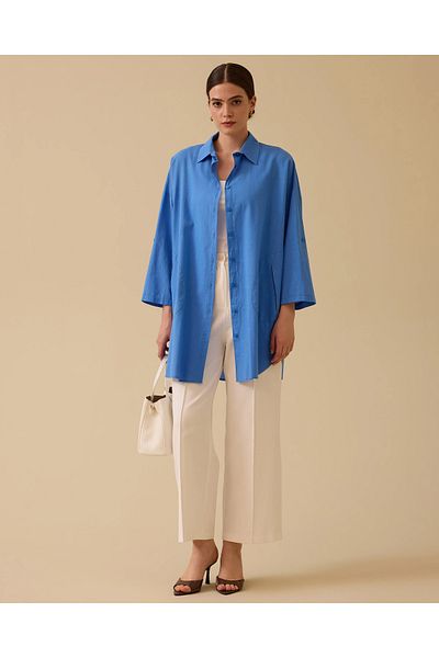 SEÇİL Linen Look Buttoned Oversize Shirt