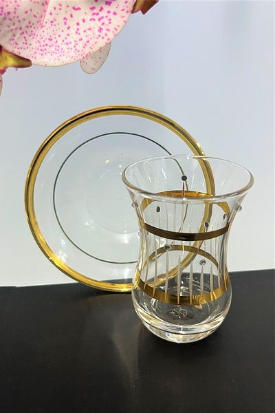 DECOSTYLE Pasabahce 42251 Seda Mini 86 Cc Gold Detailed Embroidered 12 Piece Tea Set