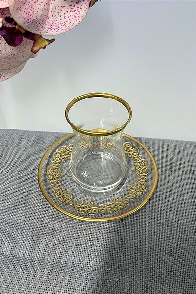 DECOSTYLE Paşebahçe İrem 42451 132 Cc Matte Gold Patterned 12 Piece Tea Set