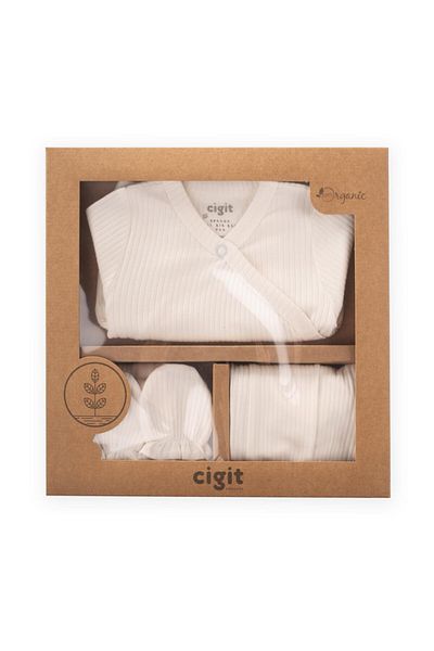 Cigit Patterned Hospital Release Newborn Off White