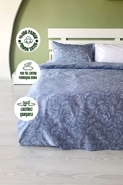 sutra 100% Cotton 6 Piece Double Cotton Satin Duvet Cover Set with 120 Thread Elastic Sheets