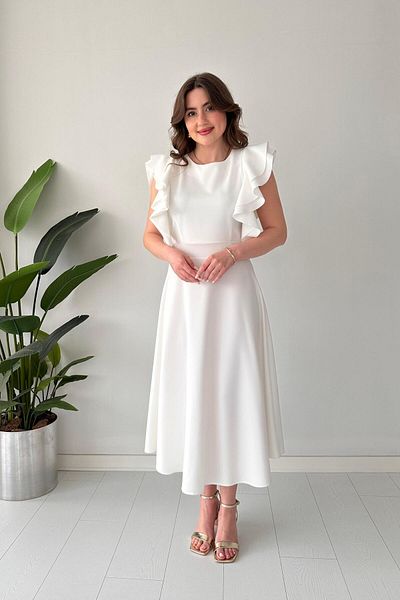 MaziButik Φόρεμα Crepe με βολάν ώμου Λευκό