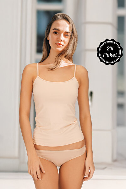 TeQueen home wear Kadın 2'li Paket ince Askılı Body Likralı Pamuklu Atlet Set...