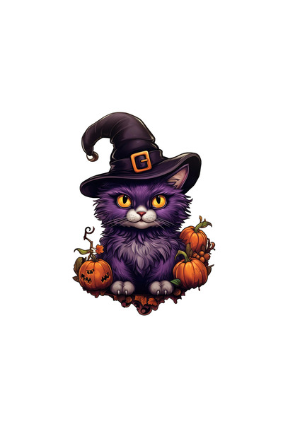 INOVATIX Set de 8 autocolante Halloween Pisică mov cu pălărie de vrăjitoare, ...