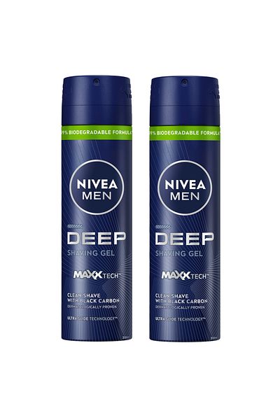 NIVEA MEN DEEP Shaving Gel, Antibacterial Black Carbon & Ultra Glide Tech, 200ml, Pack of 2
