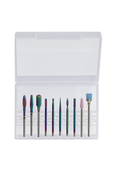 zenifique Set of 10 Zenifique® Nail Drill Bits, Diamond-Finished, Various Shapes, Multicolored