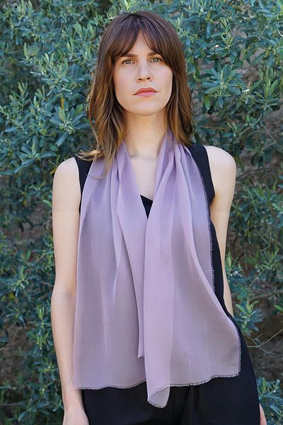 Defne&Apollon İpekçilik 100% Silk Hand Painting Scarf - Tasseled - Lilac