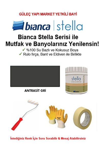Bianca Stella Su Bazlı Saf Akrilik BOYA ( 0,5Lt Boya + Rulo fırça, Kağıt Bant ve Eldiven İle Birlikte)