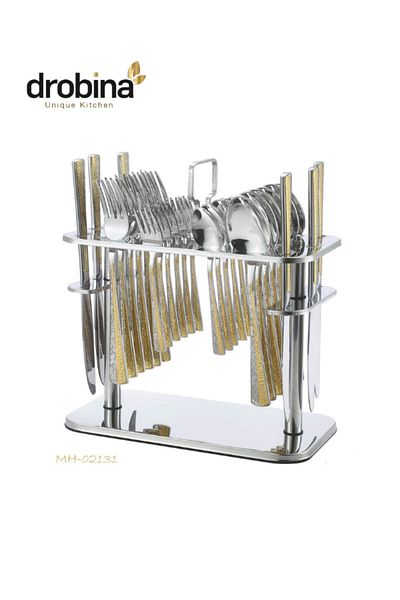 drobina Dropina 30-Piece Stainless Steel Spoon Set with Stand, Gold