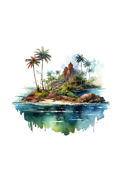 INOVATIX Set de 8 piese, autocolant Insulă tropicală cu ruine, INOVATIX®. 6 cm