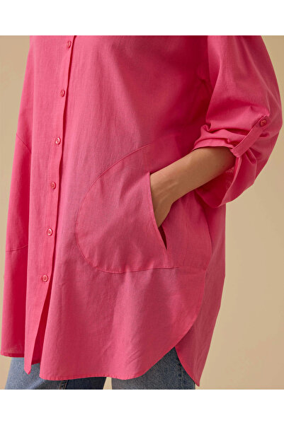 SEÇİL Keten Görünümlü Düğmeli Oversize Gömlek