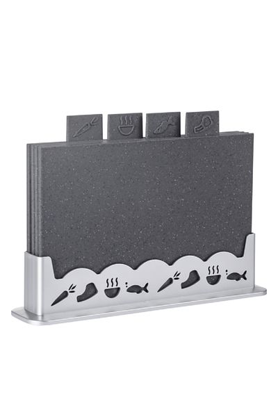 Parfait 4-Piece Rectangular Kitchen Cutting Board with Stand Grey and Silver