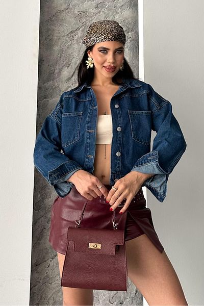 TOFİSA Double Pocket Demin Crop Jacket Dark Blue - 27271