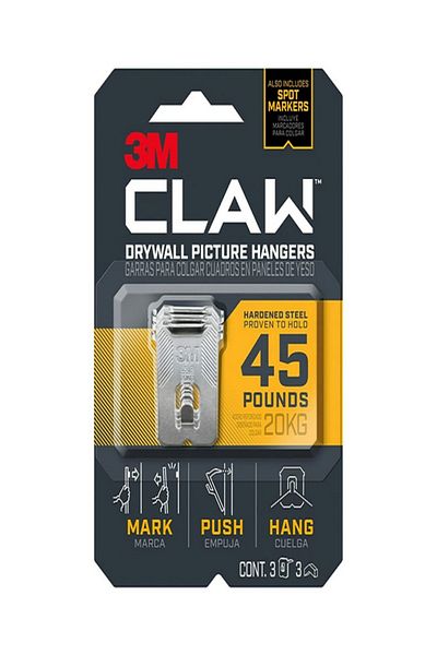 3M 3-Piece Claw Drywall Picture Hanger Silver