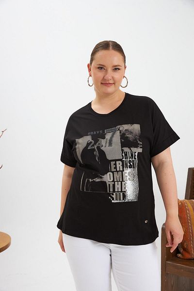 RMG Large Size Printed T-Shirt Black