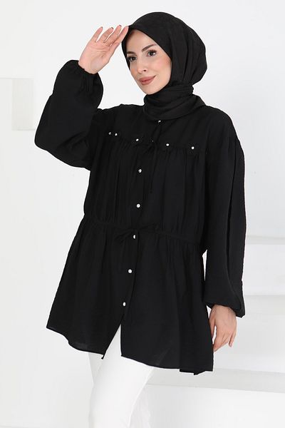 TOFİSA Tunica cu detalii de perle florale neagra - 27273