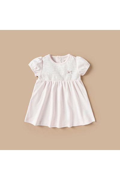 giggles Embroidered A-line Dress with Short Sleeves and Snap Button Closure