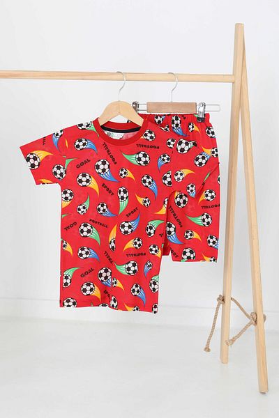 TOFİSA Boy's Red Printed Shorts Suit - 27171