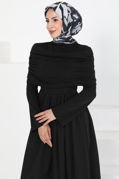 TOFİSA Φόρεμα με λεπτομέρεια σάλι στο επάνω μέρος μαύρο - 27282