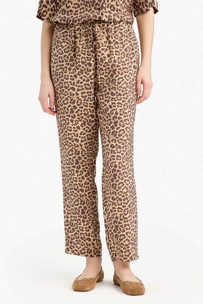DeFacto New Season Carrot Fit Leopard Pattern Modal Fabric Trousers Double Pocket High Waist Straight