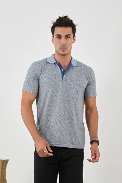 KMKkombin Baba Yakalı Cepli Desenli Model Klasik Kesim Tişört T-shirt