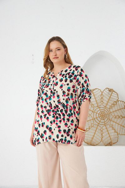 RMG Leopard Patterned Plus Size Blouse Fuchsia