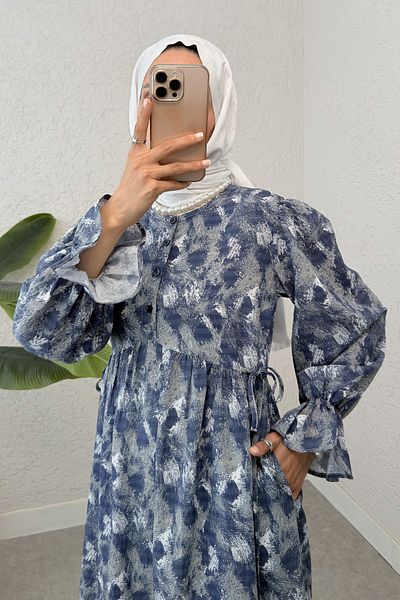 Salih Çelebi Φόρεμα Hijab με μοτίβο πινέλου 2328 - INDIGO