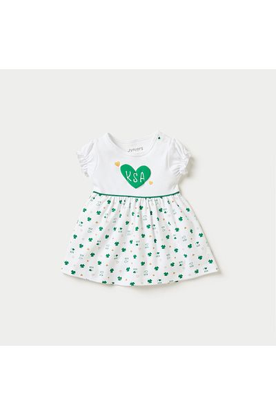 Juniors KSA National Day Print A-line Dress with Puff Sleeves