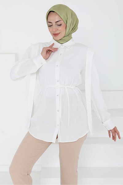 TOFİSA Tunic with Shoulder Tie Detail White - 27195