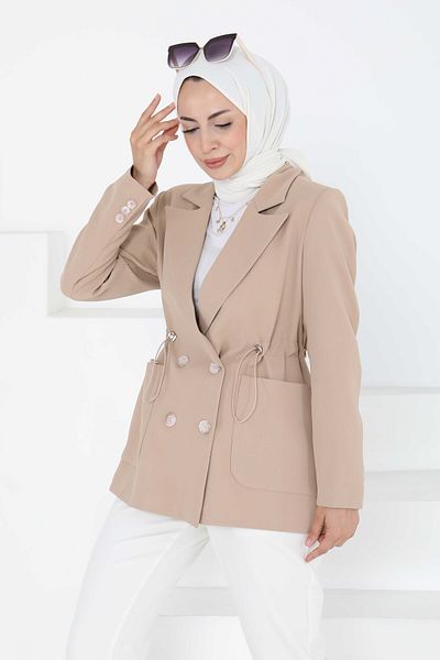 TOFİSA Buttoned Drawstring Jacket Beige - 27252