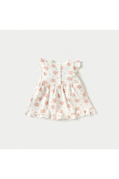 Juniors All-Over Floral Print A-line Dress with Flutter Sleeves