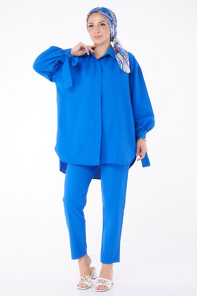 TOFİSA Double Suit Saks with Sleeve Detail - 27085